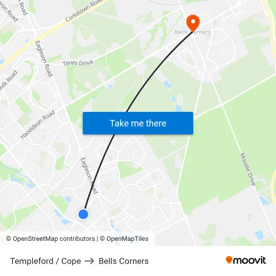 Templeford / Cope to Bells Corners map