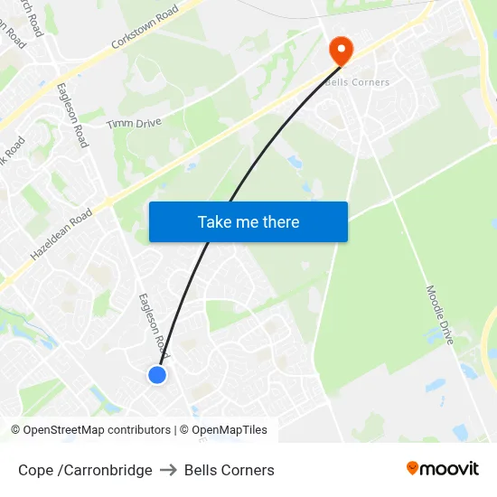 Cope /Carronbridge to Bells Corners map