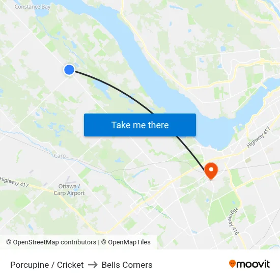 Porcupine / Cricket to Bells Corners map