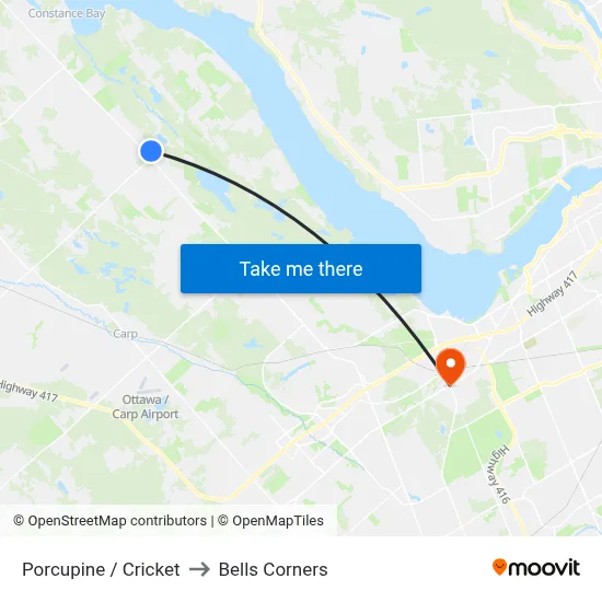 Porcupine / Cricket to Bells Corners map