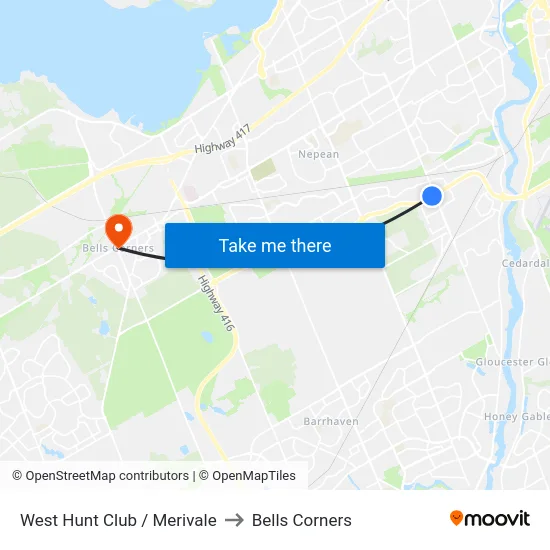 West Hunt Club / Merivale to Bells Corners map