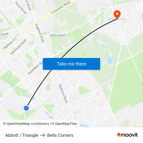 Abbott / Triangle to Bells Corners map