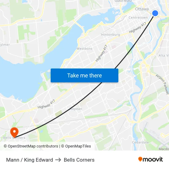 Mann / King Edward to Bells Corners map