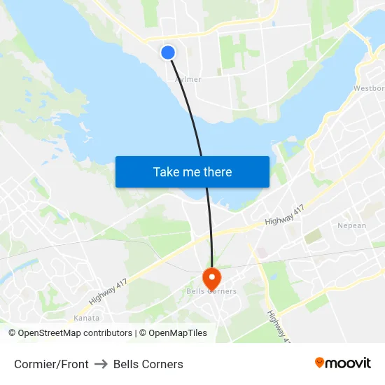Cormier/Front to Bells Corners map