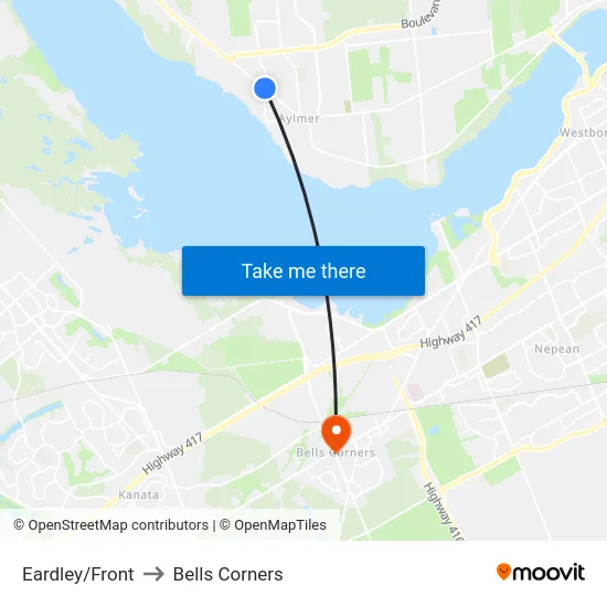 Eardley/Front to Bells Corners map