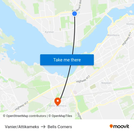Vanier/Attikameks to Bells Corners map