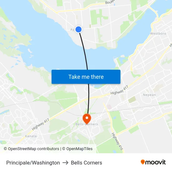 Principale/Washington to Bells Corners map