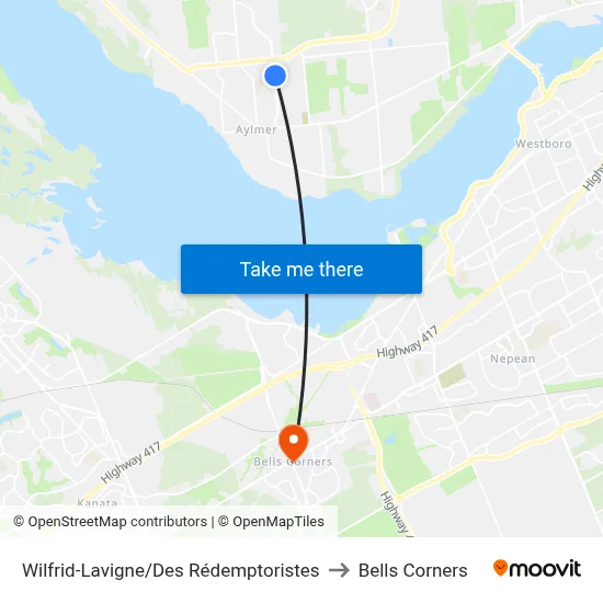 Wilfrid-Lavigne/Des Rédemptoristes to Bells Corners map