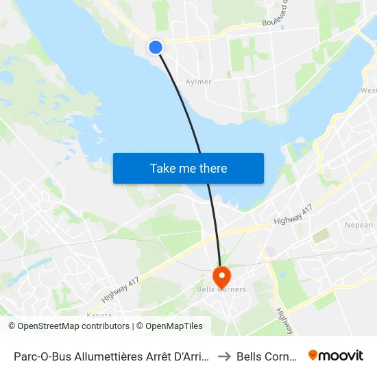Parc-O-Bus Allumettières Arrêt D'Arrivée to Bells Corners map