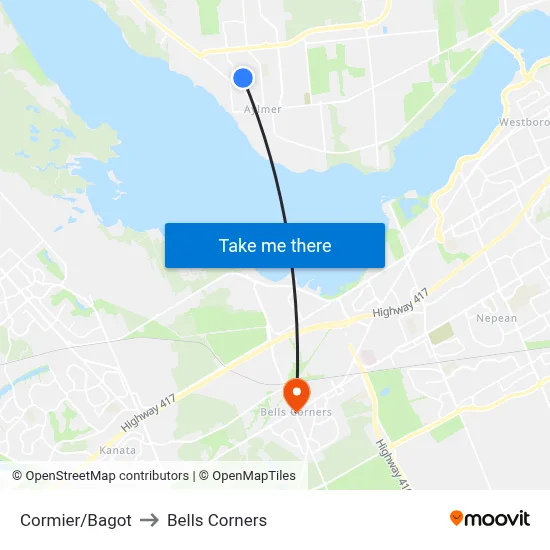 Cormier/Bagot to Bells Corners map
