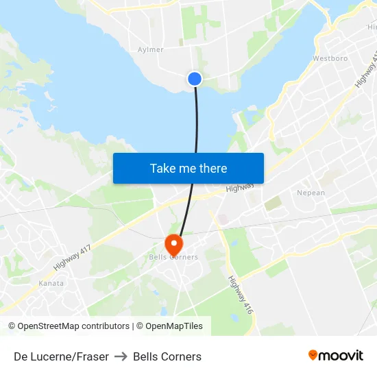 De Lucerne/Fraser to Bells Corners map