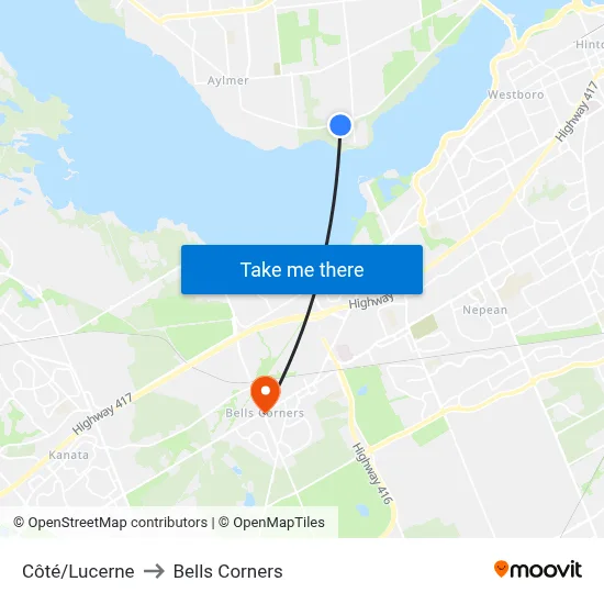 Côté/Lucerne to Bells Corners map
