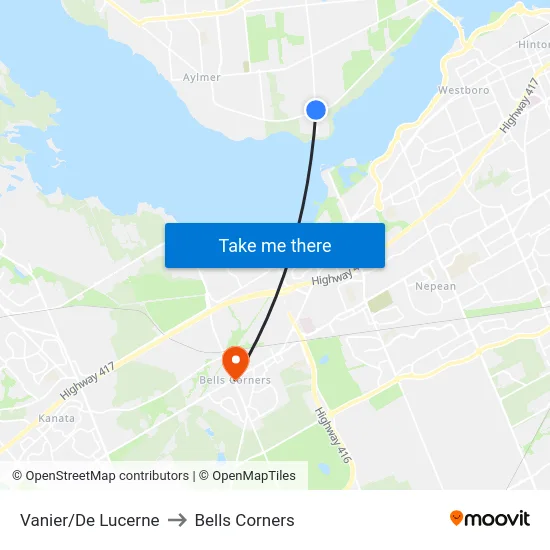 Vanier/De Lucerne to Bells Corners map