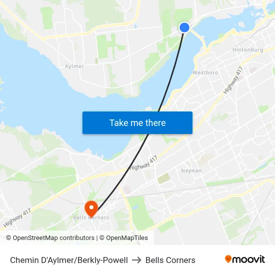 Chemin D'Aylmer/Berkly-Powell to Bells Corners map