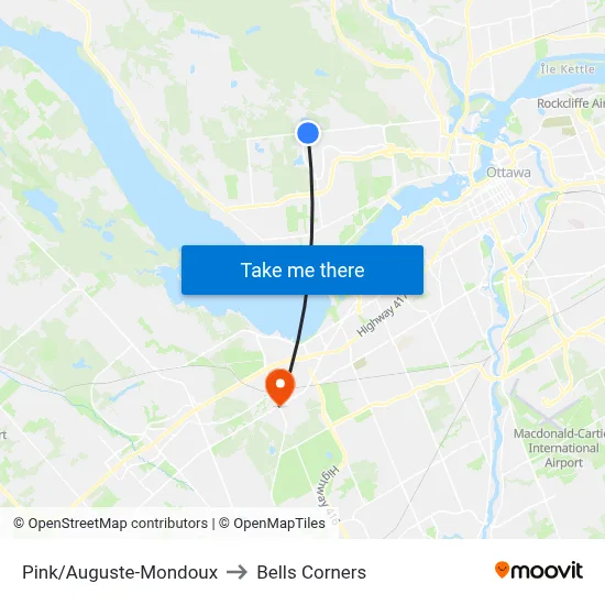 Pink/Auguste-Mondoux to Bells Corners map