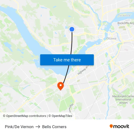 Pink/De Vernon to Bells Corners map