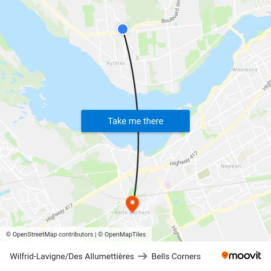 Wilfrid-Lavigne/Des Allumettières to Bells Corners map