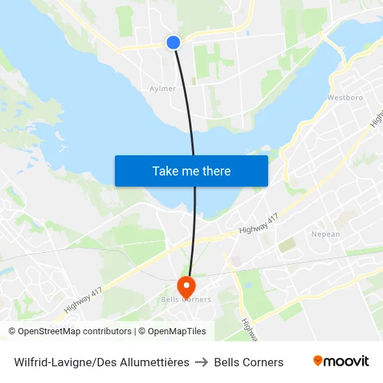Wilfrid-Lavigne/Des Allumettières to Bells Corners map