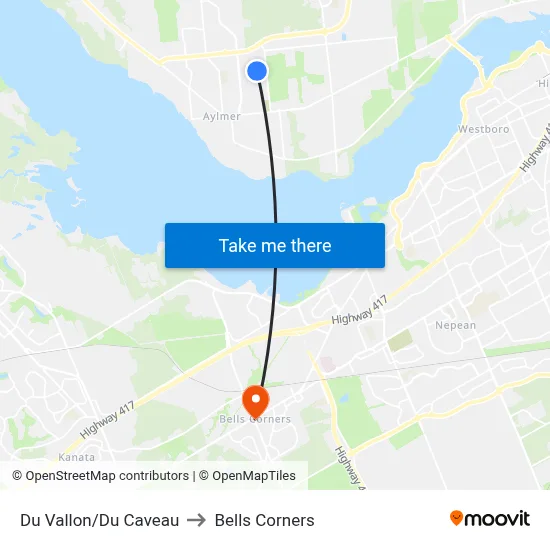 Du Vallon/Du Caveau to Bells Corners map