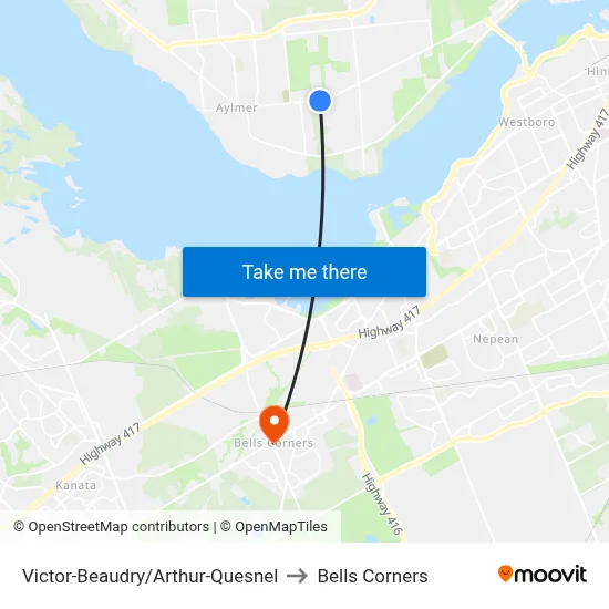 Victor-Beaudry/Arthur-Quesnel to Bells Corners map