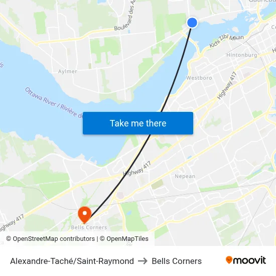 Alexandre-Taché/Saint-Raymond to Bells Corners map