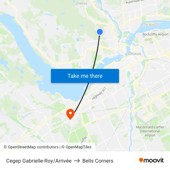 Cegep Gabrielle-Roy/Arrivée to Bells Corners map