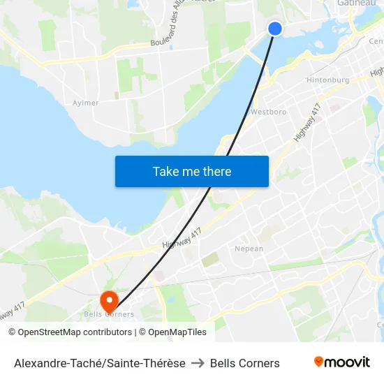 Alexandre-Taché/Sainte-Thérèse to Bells Corners map