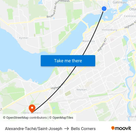 Alexandre-Taché/Saint-Joseph to Bells Corners map