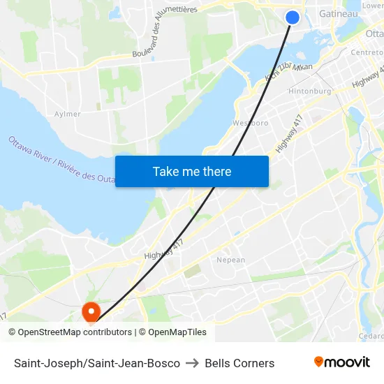 Saint-Joseph/Saint-Jean-Bosco to Bells Corners map