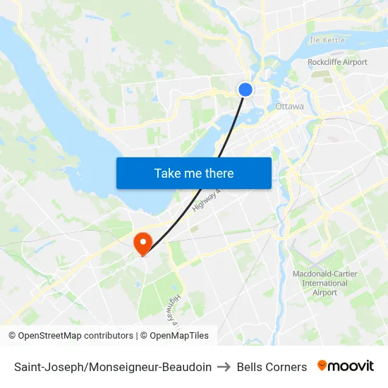 Saint-Joseph/Monseigneur-Beaudoin to Bells Corners map