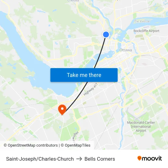 Saint-Joseph/Charles-Church to Bells Corners map