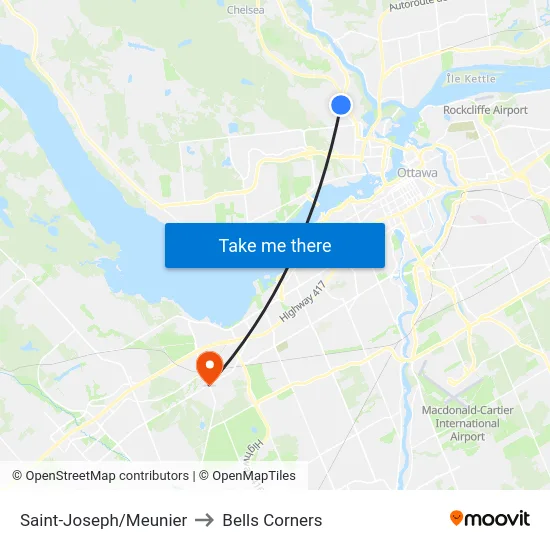 Saint-Joseph/Meunier to Bells Corners map