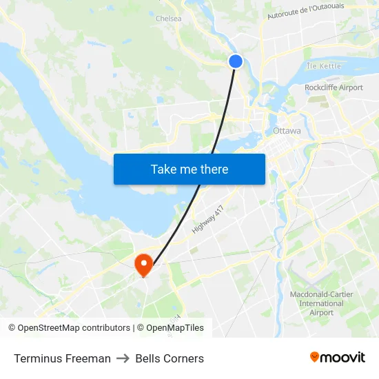 Terminus Freeman to Bells Corners map