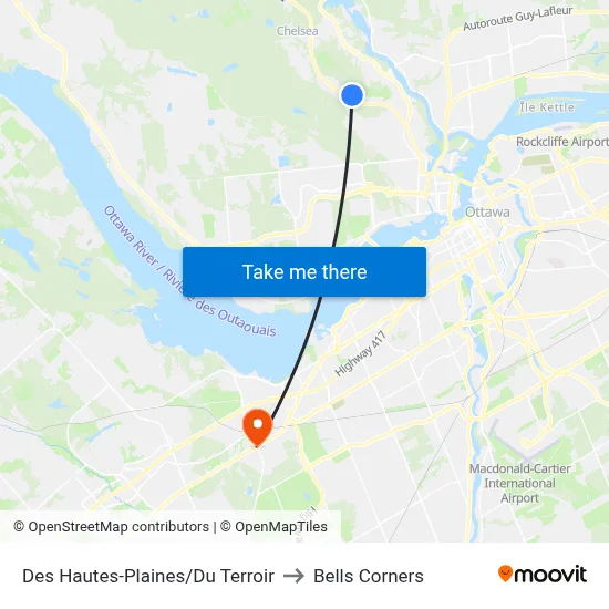 Des Hautes-Plaines/Du Terroir to Bells Corners map