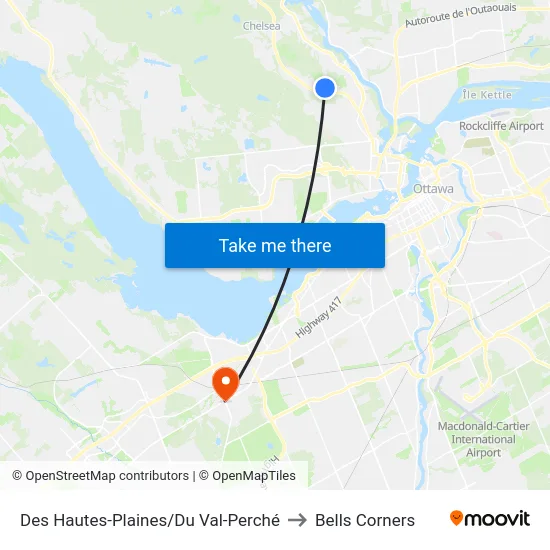 Des Hautes-Plaines/Du Val-Perché to Bells Corners map