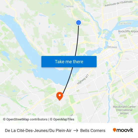 De La Cité-Des-Jeunes/Du Plein-Air to Bells Corners map