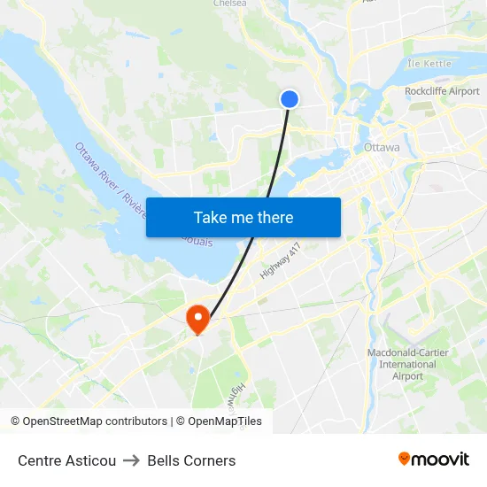 Centre Asticou to Bells Corners map