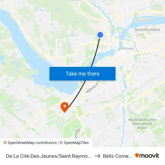 De La Cité-Des-Jeunes/Saint-Raymond to Bells Corners map