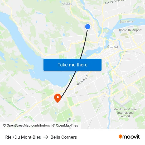 Riel/Du Mont-Bleu to Bells Corners map