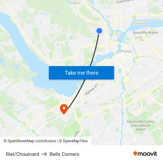 Riel/Chouinard to Bells Corners map