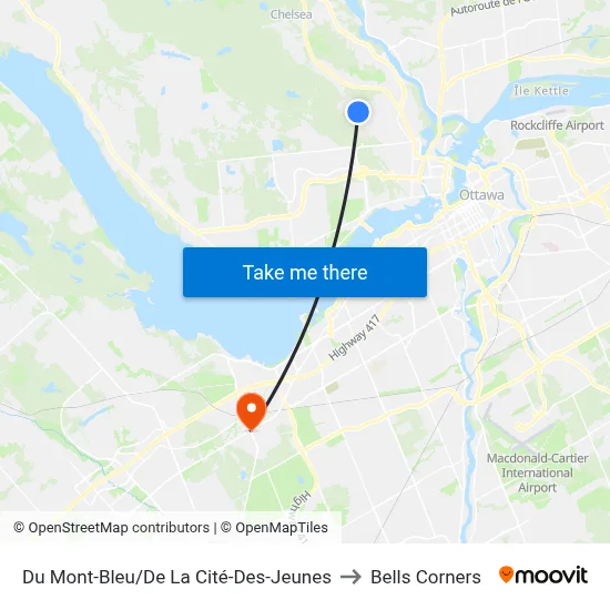 Du Mont-Bleu/De La Cité-Des-Jeunes to Bells Corners map