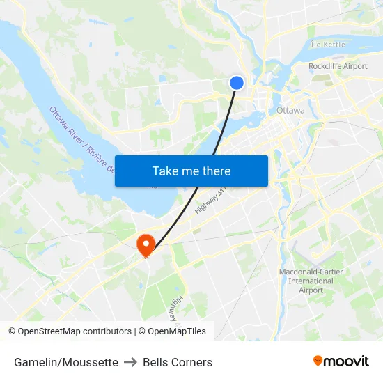 Gamelin/Moussette to Bells Corners map