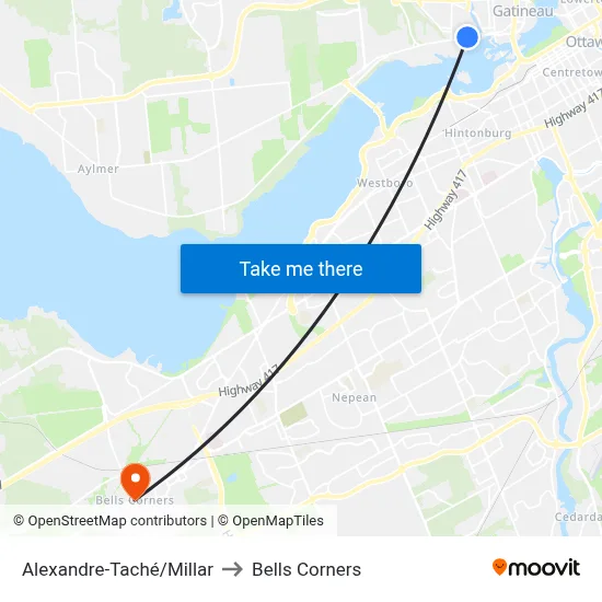 Alexandre-Taché/Millar to Bells Corners map