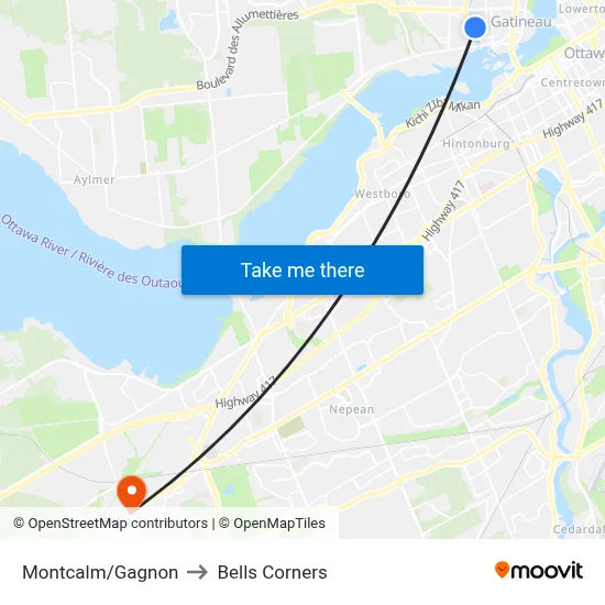 Montcalm/Gagnon to Bells Corners map