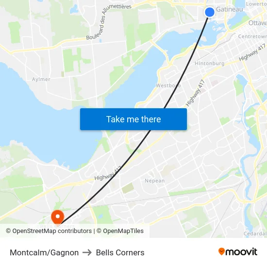 Montcalm/Gagnon to Bells Corners map