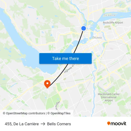 455, De La Carrière to Bells Corners map