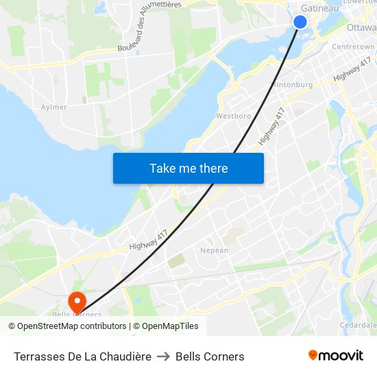 Terrasses De La Chaudière to Bells Corners map