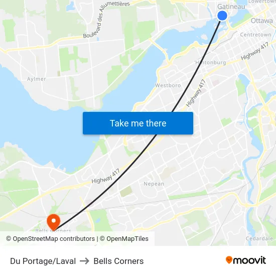 Du Portage/Laval to Bells Corners map