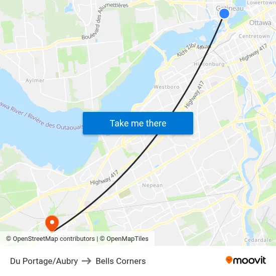 Du Portage/Aubry to Bells Corners map