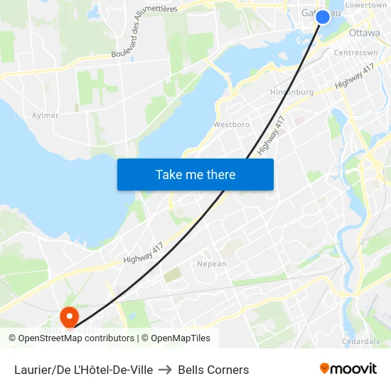 Laurier/De L'Hôtel-De-Ville to Bells Corners map